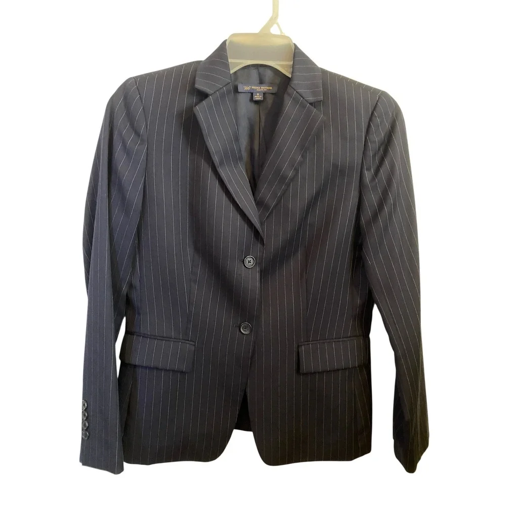 Brooks Brothers 346 Womens Navy Pinstripe Wool Blazer Classic Fit Size 8 - Picture 1 of 5
